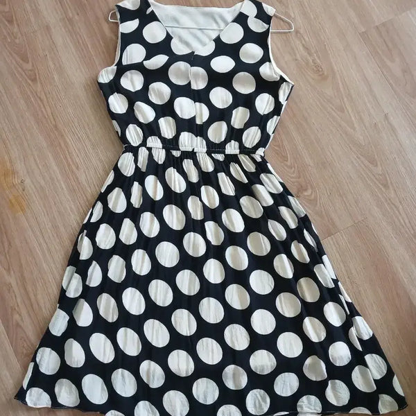 [BUNJANG] Women's Dot Pattern Fit and Flare Dress / 55 허리잘록 부드러운 면 원피스(스트체형)