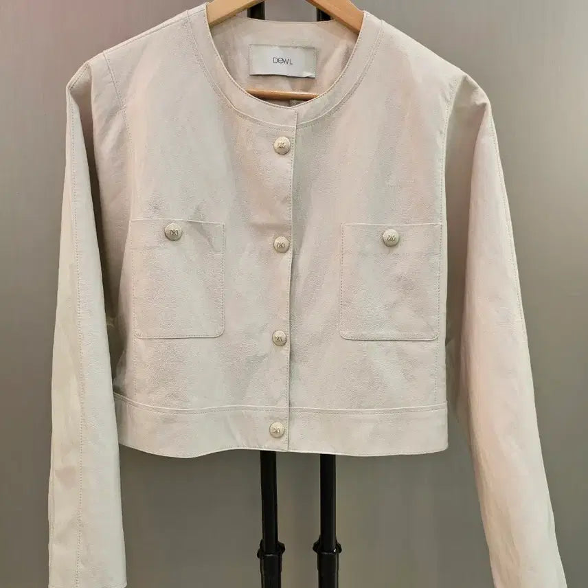 [BUNJANG] DEWL Faux Leather Cropped Jacket Ivory Size 55 / 듀엘 DEWL 아이보리 페이크레더 크롭 자켓 55