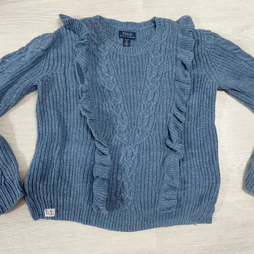 [BUNJANG] Polo Ralph Lauren Cable Knit Ruffle Blue / 폴로 랄프로렌 케이블 니트 프릴 블루
