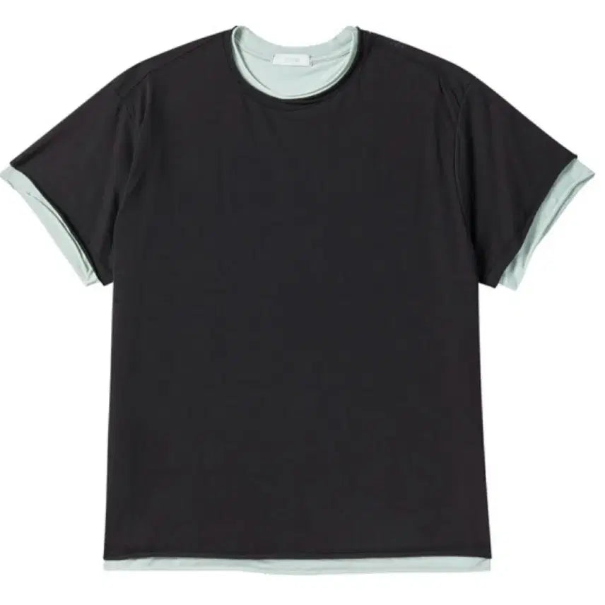 [BUNJANG] Yiyae Layered Short-Sleeve T-Shirt (Black/Mint) - L / yiyae 레이어드 반팔(블랙 민트)-L
