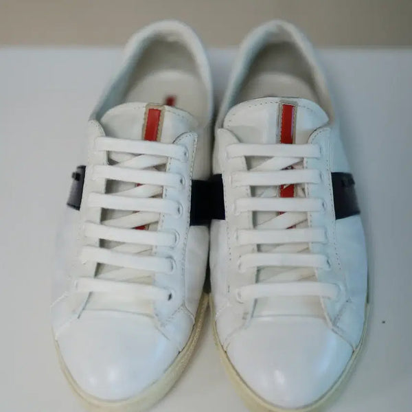 [BUNJANG] Prada Leather Low-Top Sneakers White Navy Size 35.5 / 가죽 만져보면 느낌 오는 프라다 스니커즈 35.5