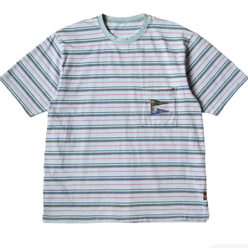 [BUNJANG] Kapital Multi Border Jersey Pendant T-Shirt 3-Flag Light Blue / 캐피탈 멀티 보더 저지 패넌트 티셔츠 3플래그 라이트 블루 블루