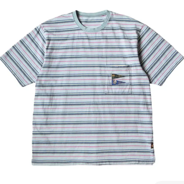 [BUNJANG] Kapital Multi Border Jersey Pendant T-Shirt 3-Flag Light Blue / 캐피탈 멀티 보더 저지 패넌트 티셔츠 3플래그 라이트 블루 블루