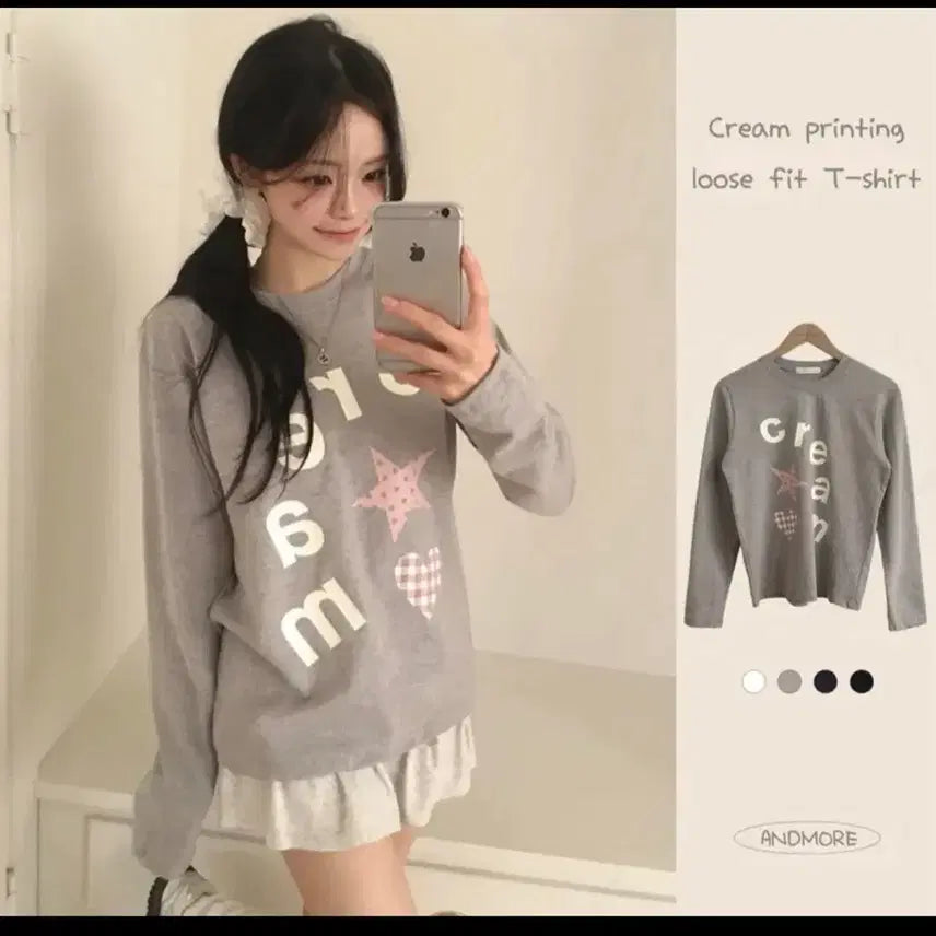 [BUNJANG] Andmore Cream Printing Long Sleeve / 앤드모어 크림 프린팅 롱슬리브