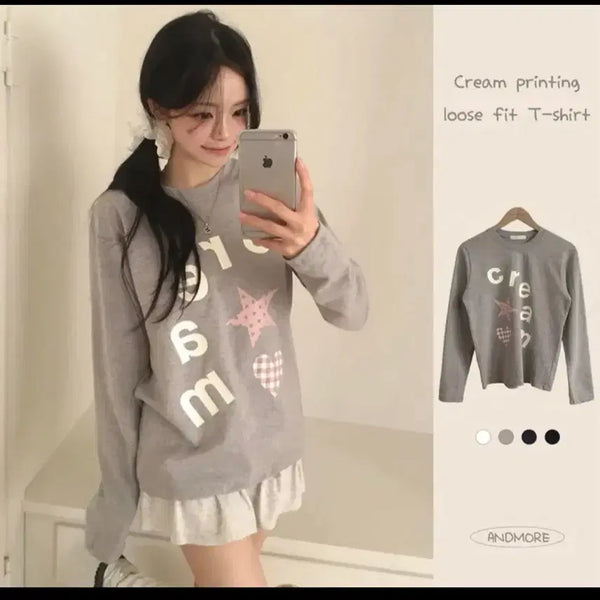 [BUNJANG] Andmore Cream Printing Long Sleeve / 앤드모어 크림 프린팅 롱슬리브
