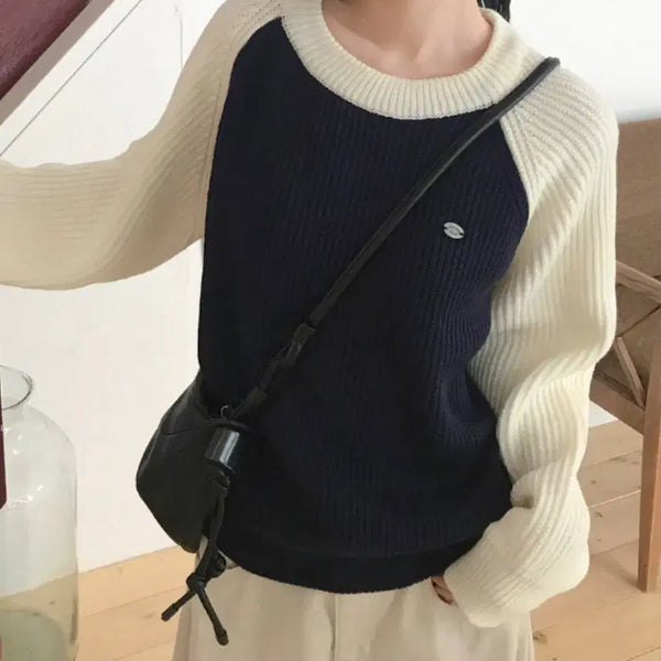 [BUNJANG] Colorblock Raglan Knit Sweater / 새상품 배색 라글란 니트