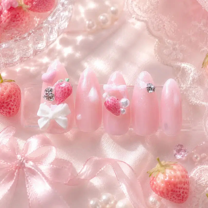 [BUNJANG] Handmade Strawberry Fairy Kei/Hime Gyaru Nail Tips / 딸기 파페 수제네일팁/양산형/지뢰계/히메갸루