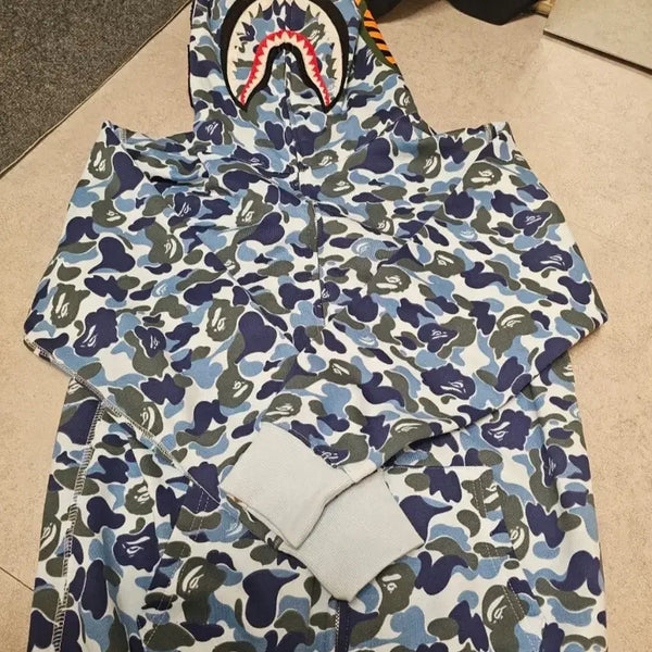 [BUNJANG] Bape Shark Camo Zip-Up Hoodie Blue / 베이프 샤크 카모 집업 후드 블루