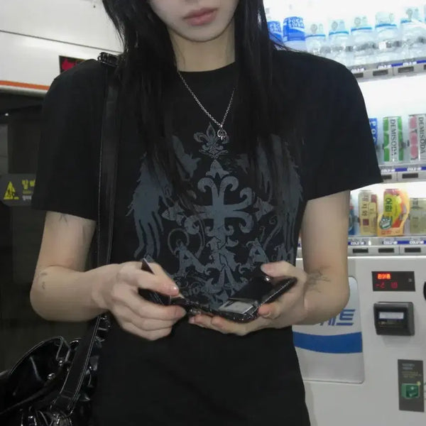 [BUNJANG] Arkham Cross Wing Half Top (Black) / 아캄 크로스 윙 반팔 Cross Wing Half Top (Black) 무신사