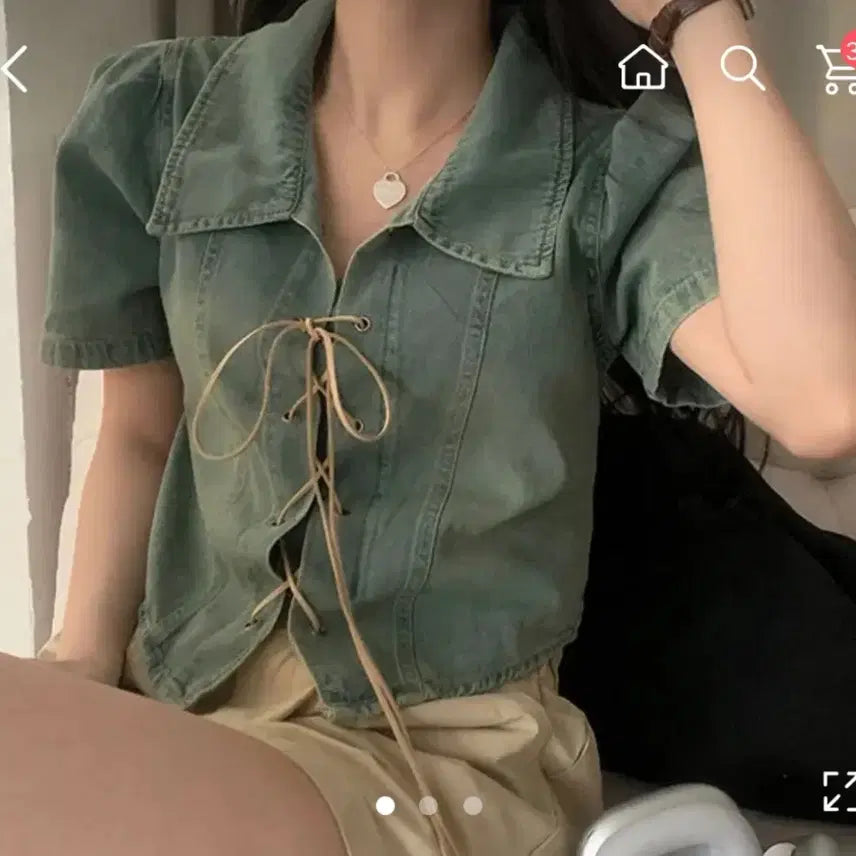 [BUNJANG] Ably Blue Short Sleeve Blouse Shirt / 에이블리 청 블라우스 셔츠 반팔 새상품!!