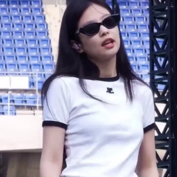 [BUNJANG] Courreges Signature Contrast Short Sleeve T-Shirt / 급처) 꾸레쥬 시그니처 콘트라스트 반팔 배색 티셔츠