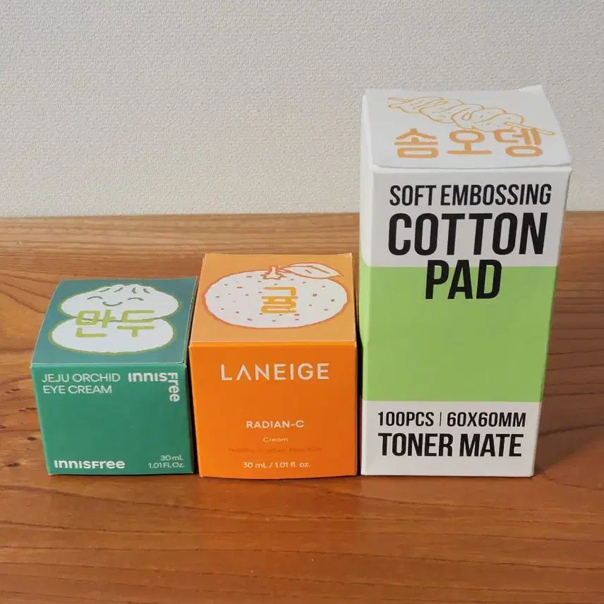 [BUNJANG] Innisfree Orchid Eye Cream / Laneige Radian-C Cream / Amorepacific Soft Embossing Cotton Pads Set / 이니스프리 한란 아이크림/라네즈 래디언씨 크림/아모레버이지 소프트 엠보싱 원형 화장솜