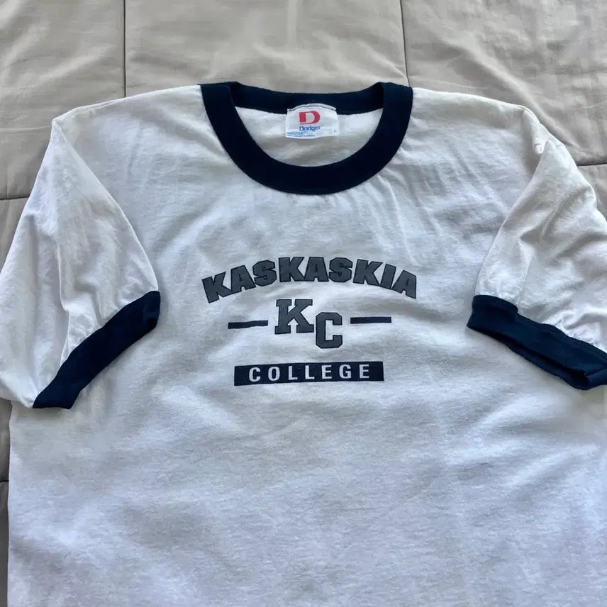 [BUNJANG] Kaskaskia College Ringer T-Shirt White/Navy / KASKASKIA COLLEGE 링거 반팔 티셔츠