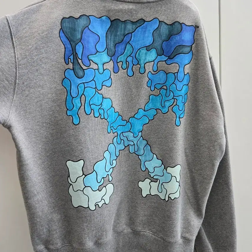 [BUNJANG] Off-White Crewneck Sweatshirt Grey Blue Drop Arrow / 오프화이트 크루넥 맨투맨 그레이 블루 드롭 애로우