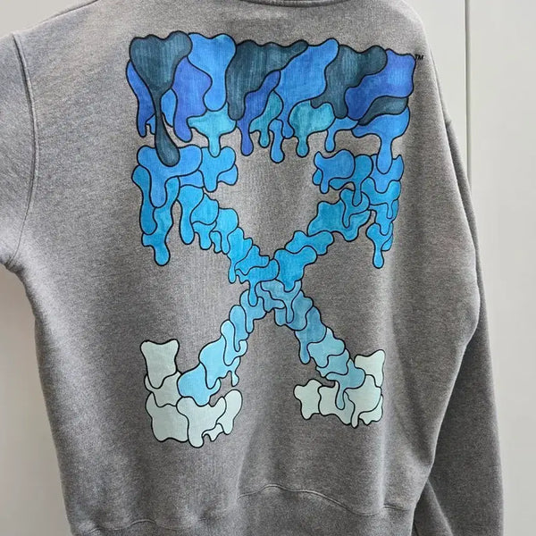 [BUNJANG] Off-White Crewneck Sweatshirt Grey Blue Drop Arrow / 오프화이트 크루넥 맨투맨 그레이 블루 드롭 애로우