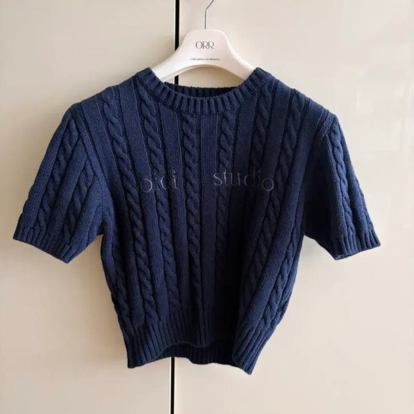 [BUNJANG] Oioi Cable Knit Short Sleeve Sweater / oioi 반팔니트 (거의 새상품)