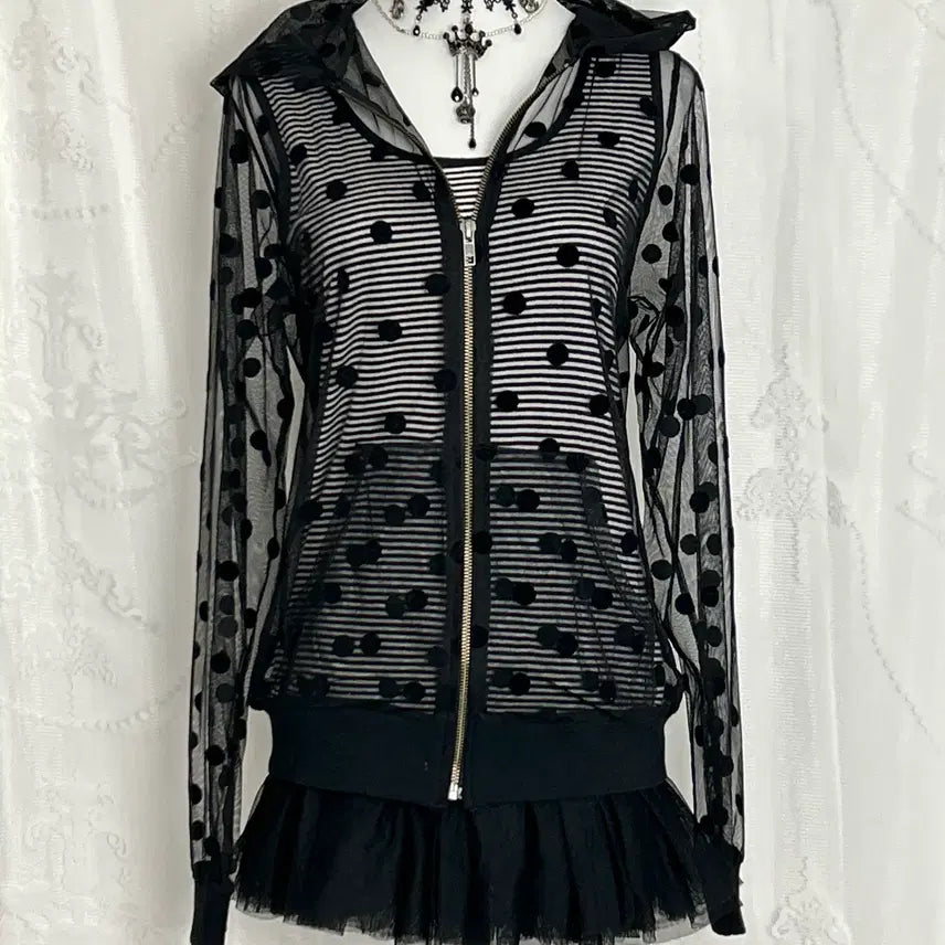[BUNJANG] 603 MIDWEST Dot See-through Hooded Zip-up / 603 MIDWEST 도트 시스루 후드집업