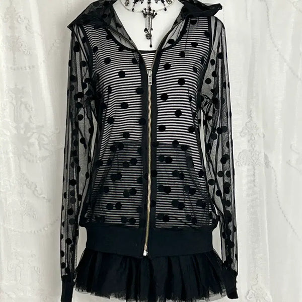 [BUNJANG] 603 MIDWEST Dot See-through Hooded Zip-up / 603 MIDWEST 도트 시스루 후드집업