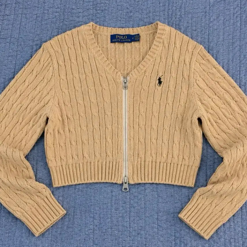 [BUNJANG] Polo Ralph Lauren Cable Knit Double Zipper Cropped Cardigan (Reform) / 폴로 랄프로렌 케이블 집업 가디건