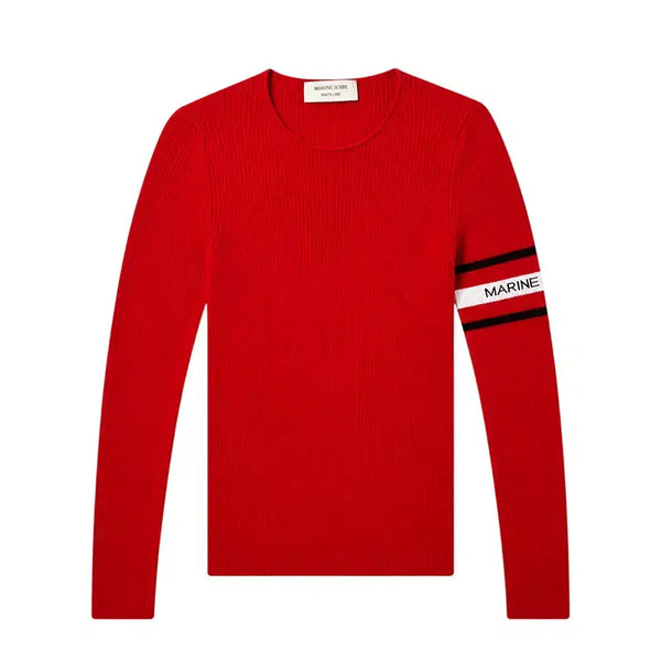 [BUNJANG] Marine Serre White Line Red Knit Slim Fit Wool Blend Ribbed Top / 마린 세르 화이트라인 레드 니트 상의 44, 55