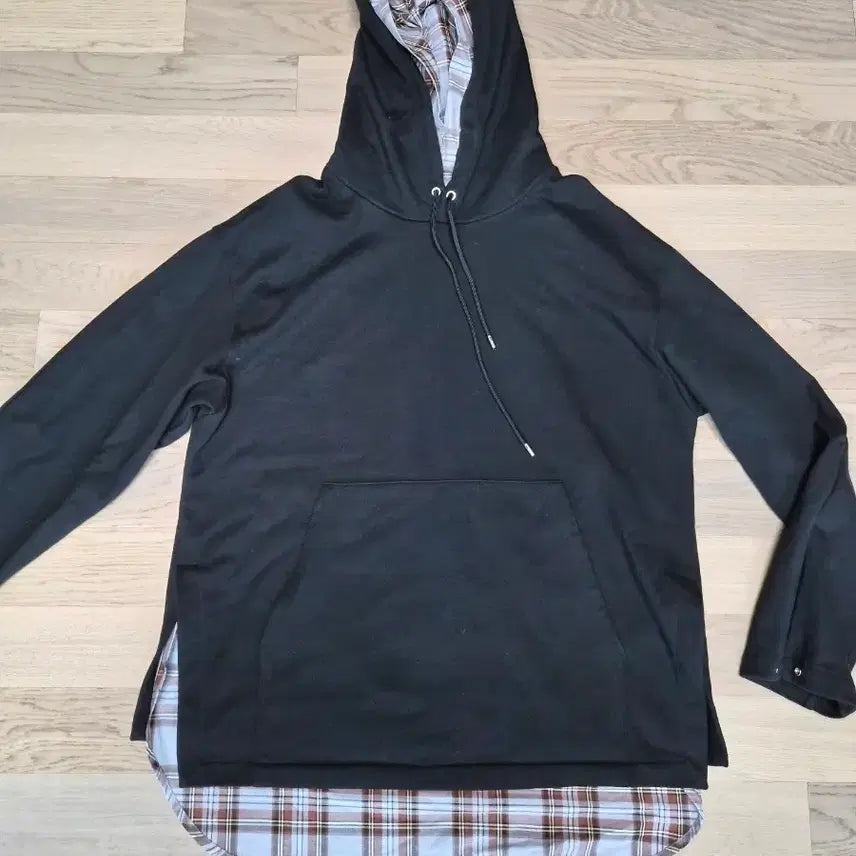 [BUNJANG] Solid Homme Check Shirt Layered Hoodie / 솔리드옴므 체크 셔츠 레이어드