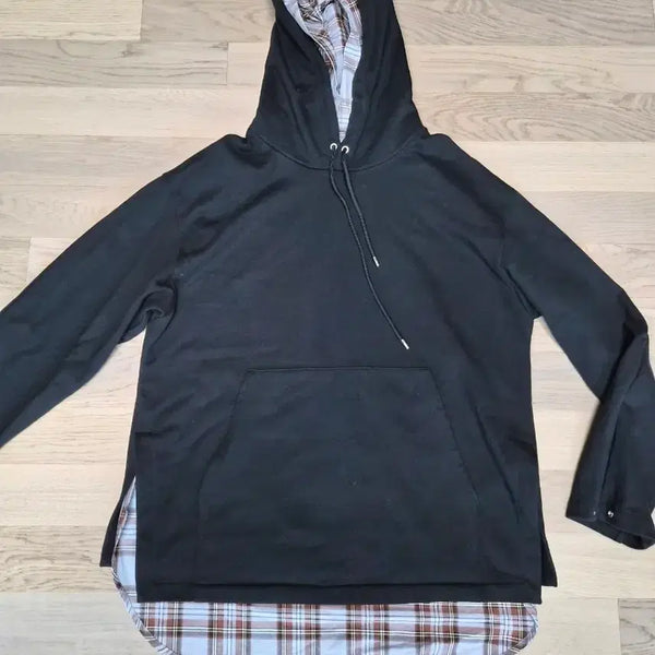 [BUNJANG] Solid Homme Check Shirt Layered Hoodie / 솔리드옴므 체크 셔츠 레이어드