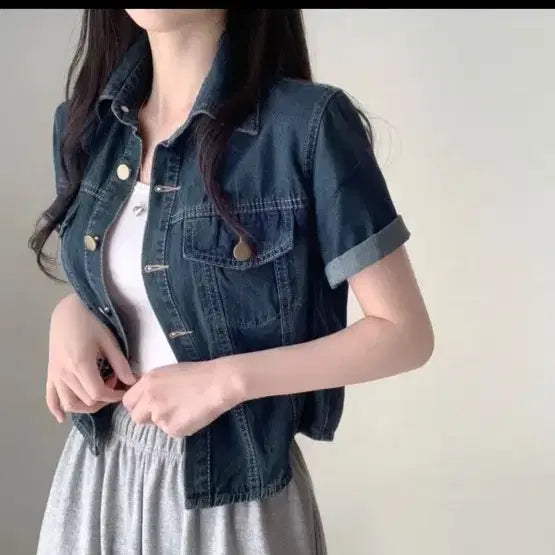 [BUNJANG] AUBRY Denim Jacket / 에이블리 반팔 청자켓
