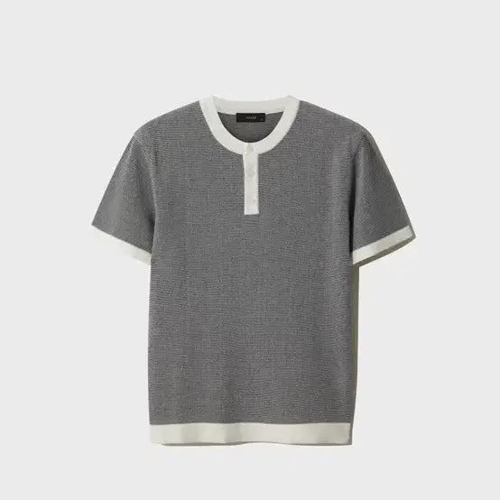 [BUNJANG] L Cotton Blend Colorblock Henley Neck Sweater (White) / 새상품, L) 코튼혼방 배색 헨리넥 스웨터 (WHITE)