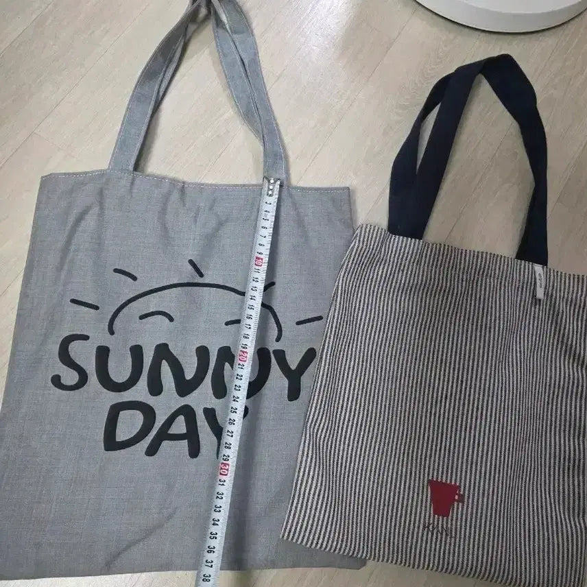 [BUNJANG] 2 Types Eco Bag Set (Sunny Day, Stripe) / 에코백 2종 세트 (SUNNY DAY, 스트라이프)