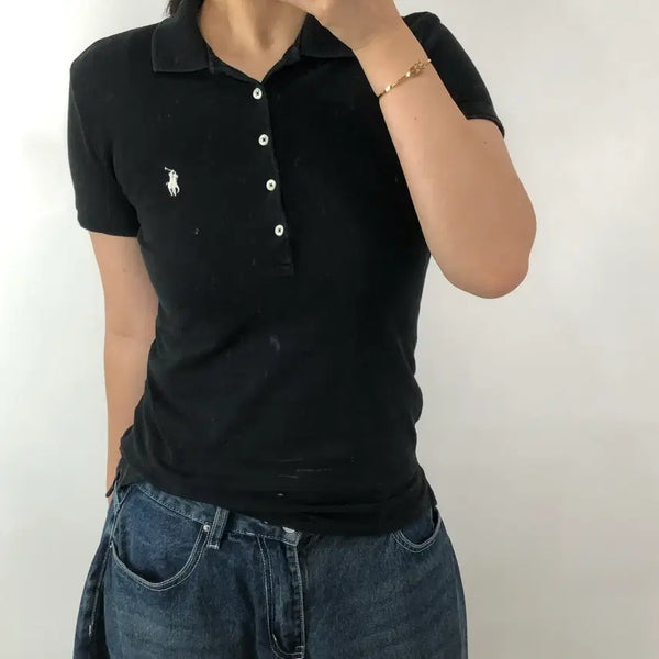 [BUNJANG] Polo Ralph Lauren Women's Black Polo Shirt / [M] 폴로 우먼 블랙 카라티