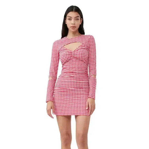 [BUNJANG] GANNI Check Cut-out Seersucker Shirring Mini Dress Size 34 / GANNI 가니 체크 컷아웃 시어서커 셔링 미니 원피스 34 사이즈