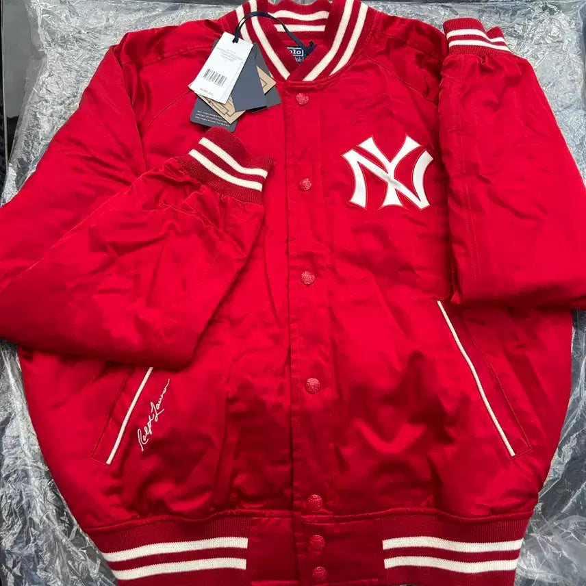 [BUNJANG] Polo Ralph Lauren Yankees Satin Jacket Red L / 폴로 랄프 로렌 / 양키스 새틴 자켓 / 레드 / L (새상품 급처)