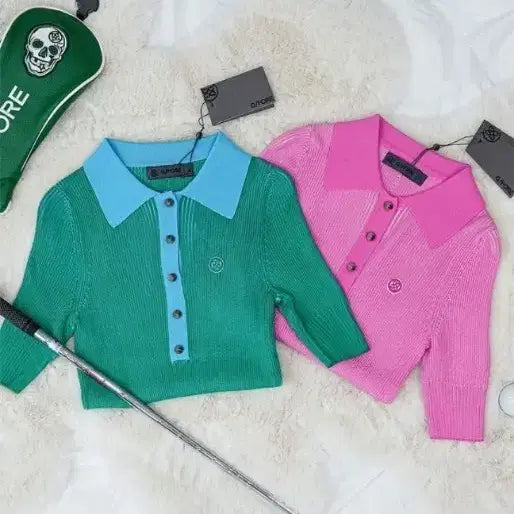 [BUNJANG] GFORE Golf Wear Pink Knit Top / ##GFORE 골프웨어 카라 니트