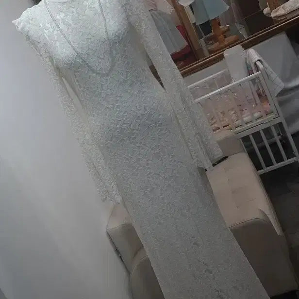 [BUNJANG] Dint Lace Long Dress White / 레이스 롱 드레스 흰색  (딘트 )