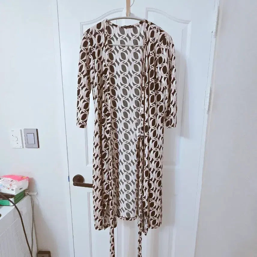 [BUNJANG] Rapmiin Pattern Long Sleeve Wrap Dress / 랩미인 랩원피스 패턴 롱스커트롱원피스 7부소매