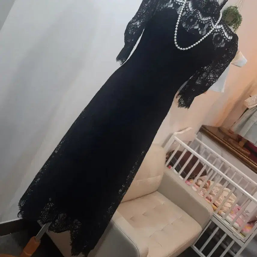 [BUNJANG] Black Lace Long Dress / 레이스 원피스 블랙