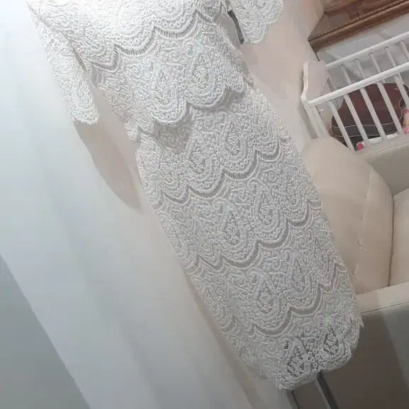 [BUNJANG] Cream Lace Midi Dress / 레이스 원피스 크림색
