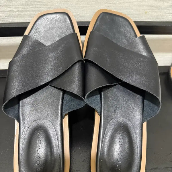 [BUNJANG] Bonppong Real Leather Mule Slippers (Set of 2) / [본빠옹] 뮬 슬리퍼 (2개)