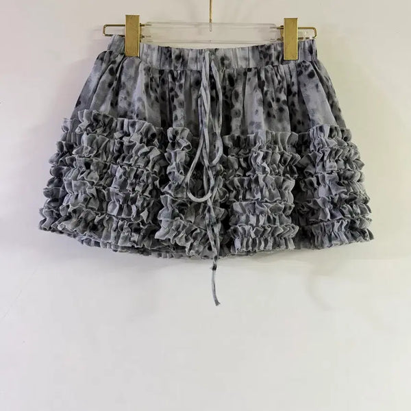 [BUNJANG] Women's Leopard Print Frill Skirt (Gray) / 새상품 여자 호피 프릴 스커트 (그레이)