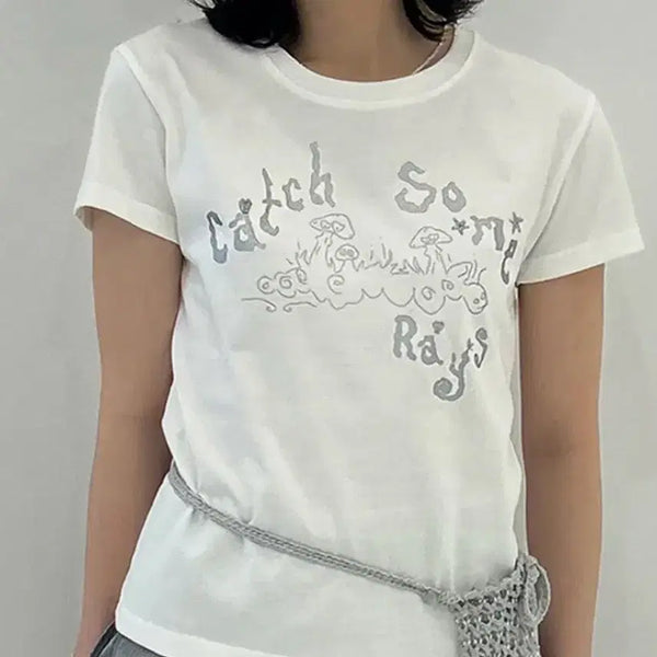 [BUNJANG] Type Service Catch Embroidery T-Shirt White / 타입서비스 Catch Embroidery T-Shirt