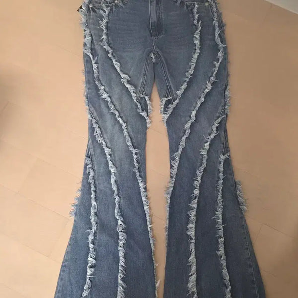 [BUNJANG] Bad Blood Twist Frayed Denim Pants - Blue, L / 배드블러드 트위스트 프레이드 데님 팬츠 - 블루 L