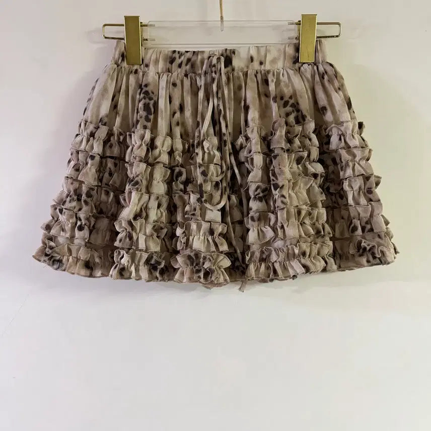 [BUNJANG] Women's Leopard Ruffle Chiffon Mini Skirt (Beige) / 새상품 여자 호피 프릴 쉬폰 미니스커트 (베이지)