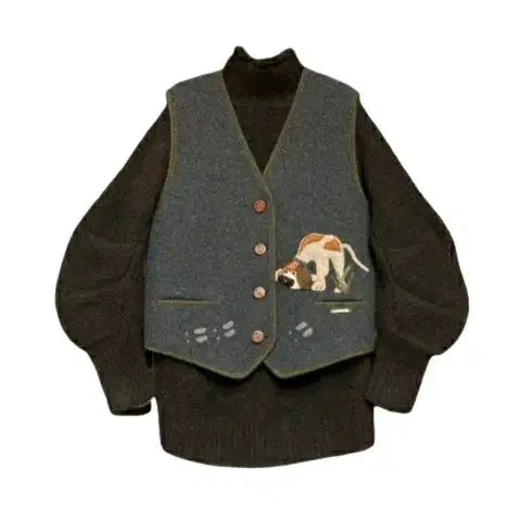 [BUNJANG] GIESSWEIN German Hound Dog Appliqué Boiled Wool Vest / 명품 GIESSWEIN 기스바인 노즈워크 독 아플리케 보일드울 베스트 조끼