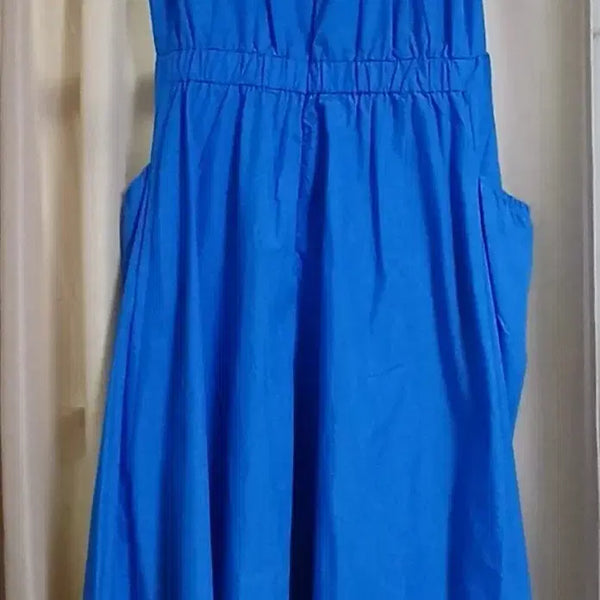 [BUNJANG] Square Neck Sleeveless Long Dress - Blue / 스퀘어넥 민소매 롱 원피스 블루