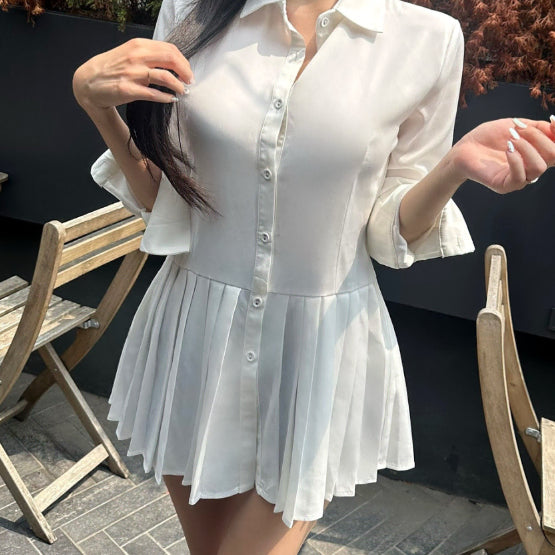 [BUNJANG] Digifit Pleated Mini Shirt Dress / 수입의류 디기핏 플리츠 미니 셔츠 원피스