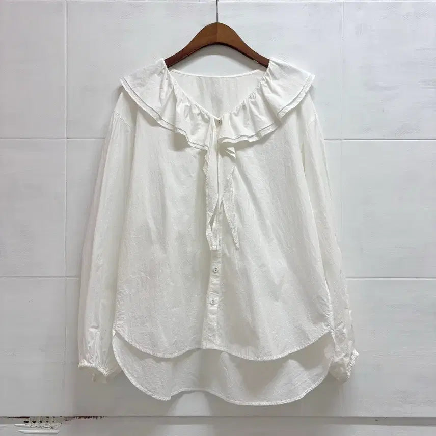 [BUNJANG] KBF White Frill Bohemian Cotton Blouse (Free Size) / KBF 화이트 프릴 보헤미안 코튼 블라우스 F JPN