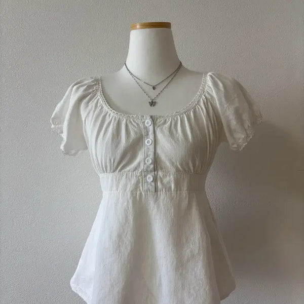 [BUNJANG] White Puff Sleeve Blouse Brandy Melville Style / 화이트 퍼프 소매 블라우스 브랜디멜빌st