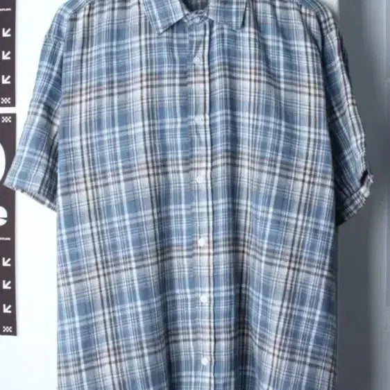[BUNJANG] Standard L Blue Check Short-Sleeve Shirt (Big Size) / 스탠다드 L 블루 체크 반팔 셔츠 빅사이즈