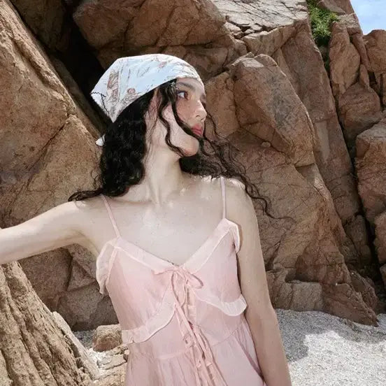 [BUNJANG] Etmon Frill Strap Sleeveless Blouse, Light Pink / 에트몽 Frill Strap Sleeveless Blouse, Light Pink