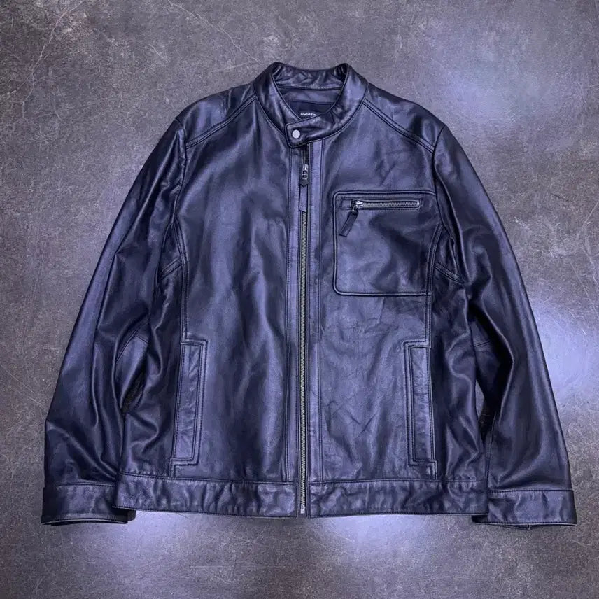[BUNJANG] Andrew Marc Lambskin Leather Rider Jacket / 앤드류마크 양가죽 네크비조 싱글 레더 라이더자켓 110